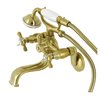 Kingston Brass KS246SB Wall Mount Clawfoot Tub Faucet with Hand Shower, Brushed Brass KS246SB